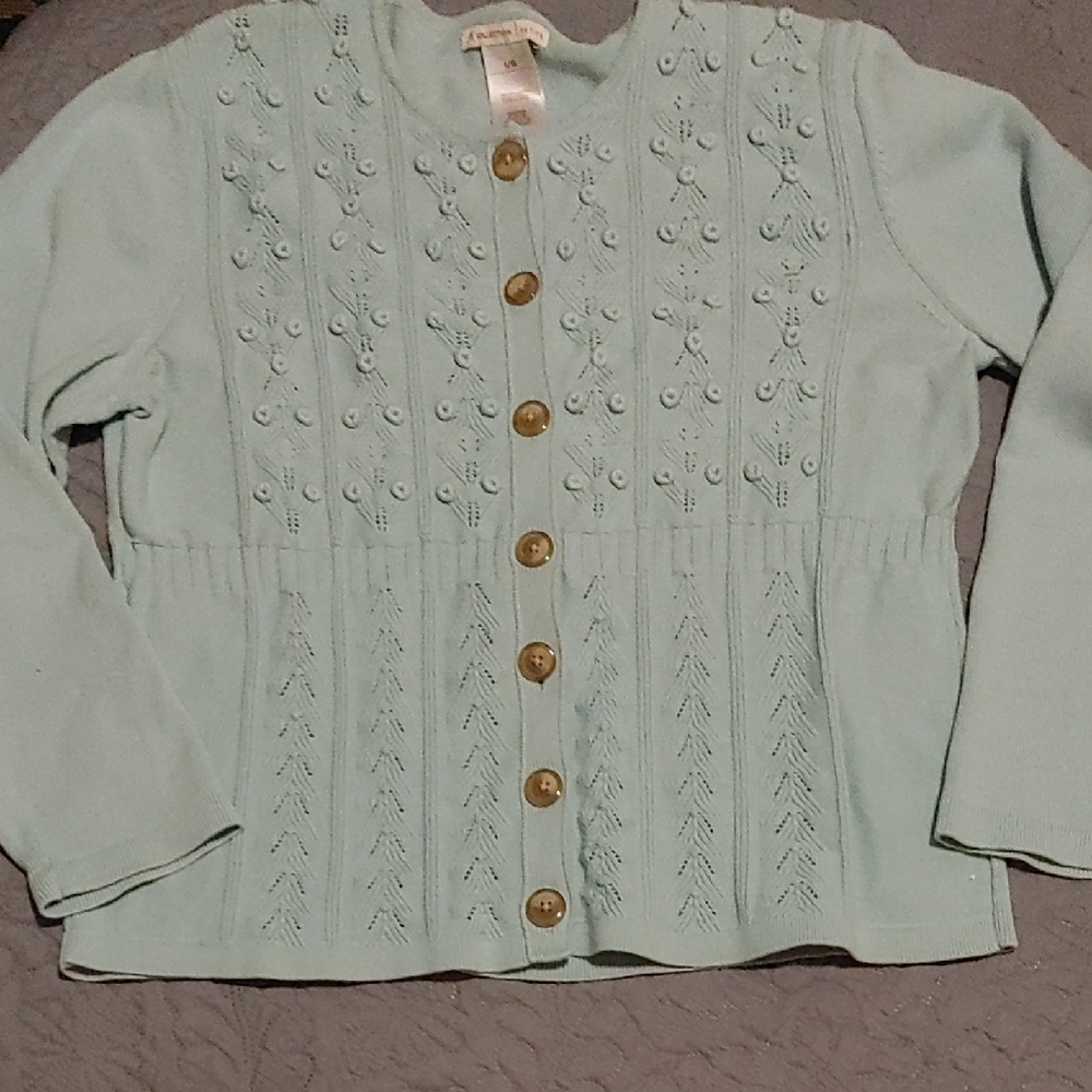 JM Collection Soft Blue Knit Cardigan Sz Lg Petite